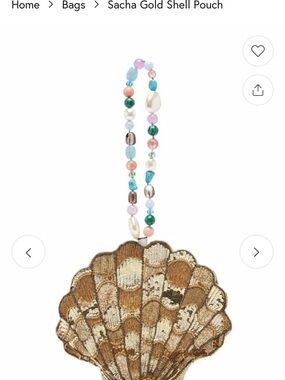 RIXO Gold and Cream Shell Pouch with Multi-Color Beaded Wristlet NWT